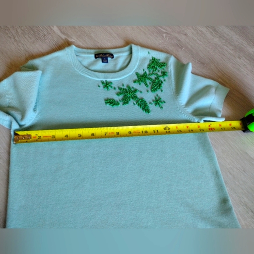 Brooks Brothers Short Sleeve Blue Green Aqua Beaded Knit Crew Neck Sweat… - Picture 9 of 15
